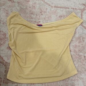 Edikted Pale Yellow Off-Shoulder Crop Top